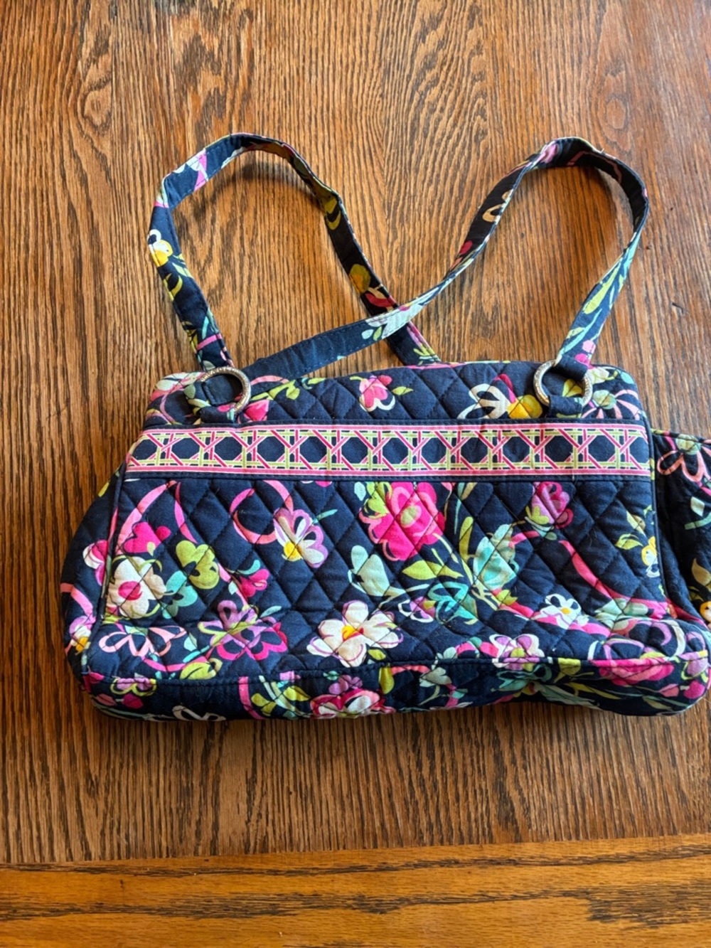 Vera Bradley Quilted Floral Shoulder Bag in Navy, Hot Pink & Lime